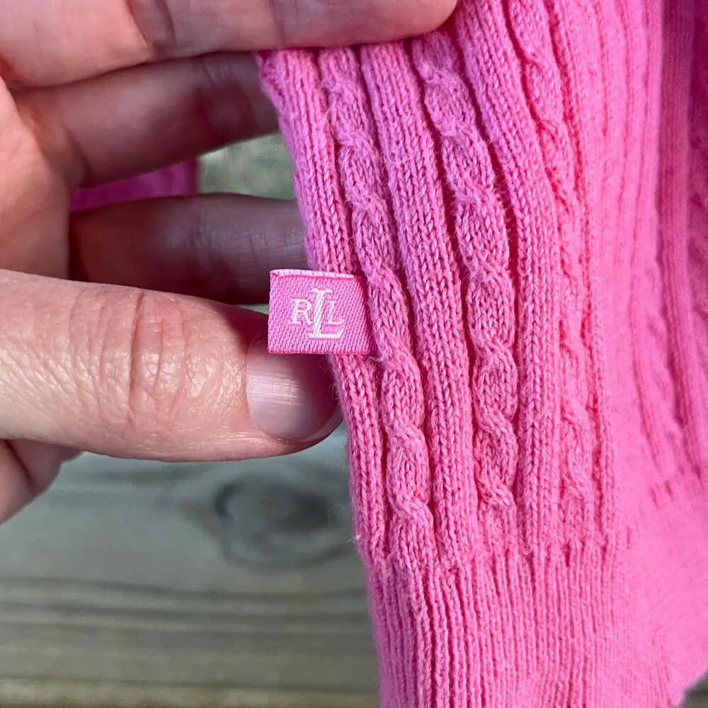 Lauren Ralph Lauren Women's Pink 100% Cotton Mini Cable Knit Sweater Size M - Image 5