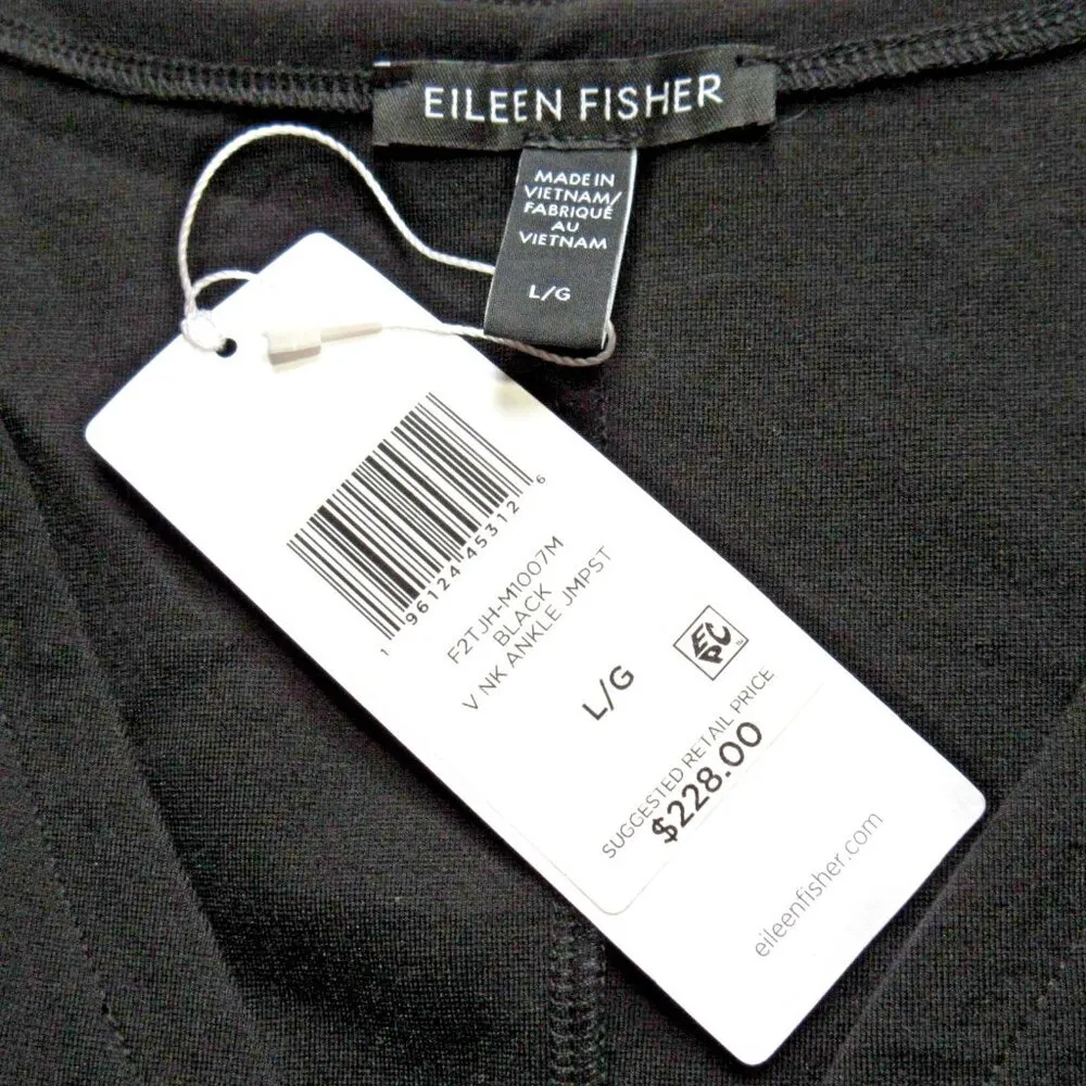 NWT Eileen Fisher V-neck Ankle Jumpsuit in Black Washable Flex Ponte Zip Front L - Image 2