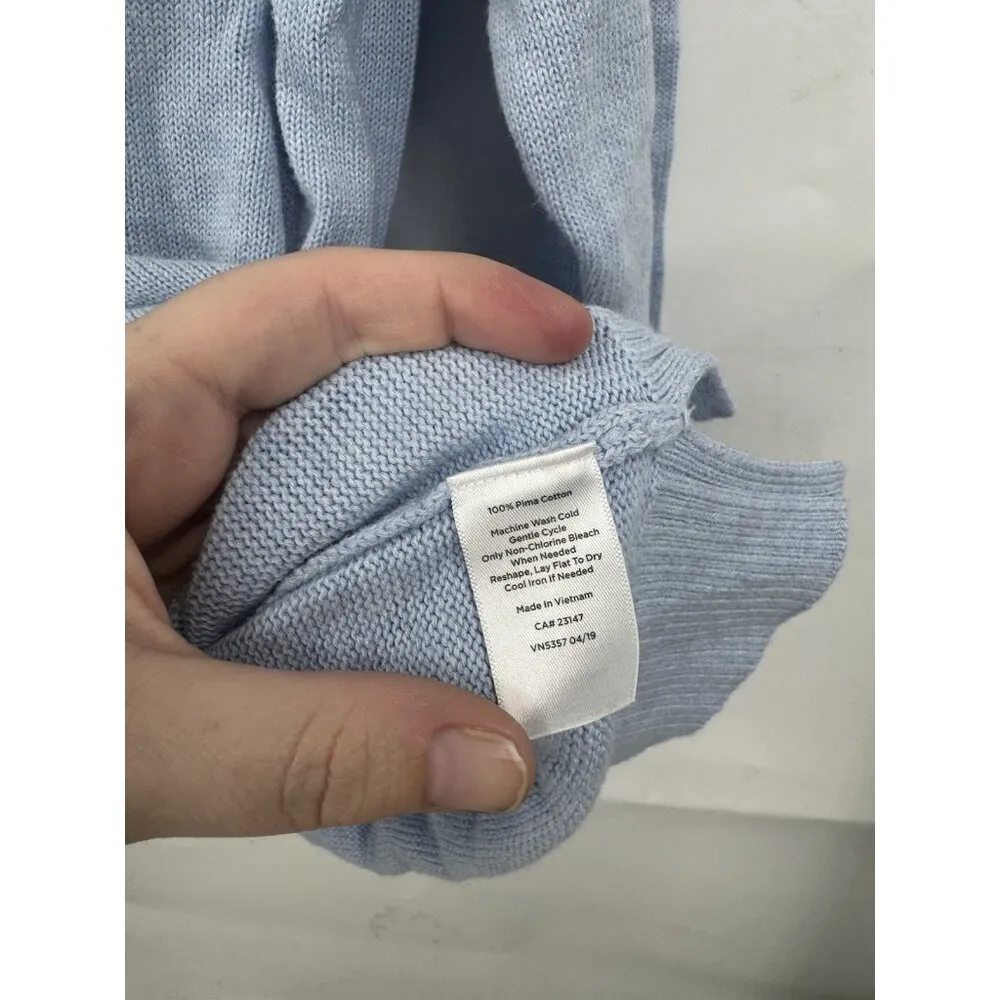 Talbots Blue Ribbon Tie Back Pima Cotton Sweater Women L 3/4 Sleeve Minimalist‎ - Image 4