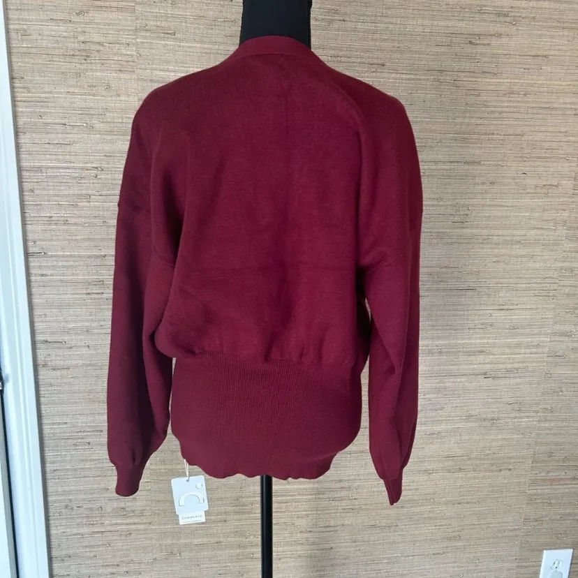 NWOT Commense Knitted Long Lantern Sleeve Single Golden Button Plain Cardigan L Red Size L - Image 7