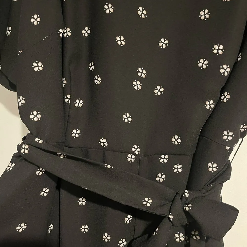 VINCE CAMUTO Elbow Sleeve Ditsy Re-set Belted Jumpsuit RICH BLACK sz 18W - Image 7