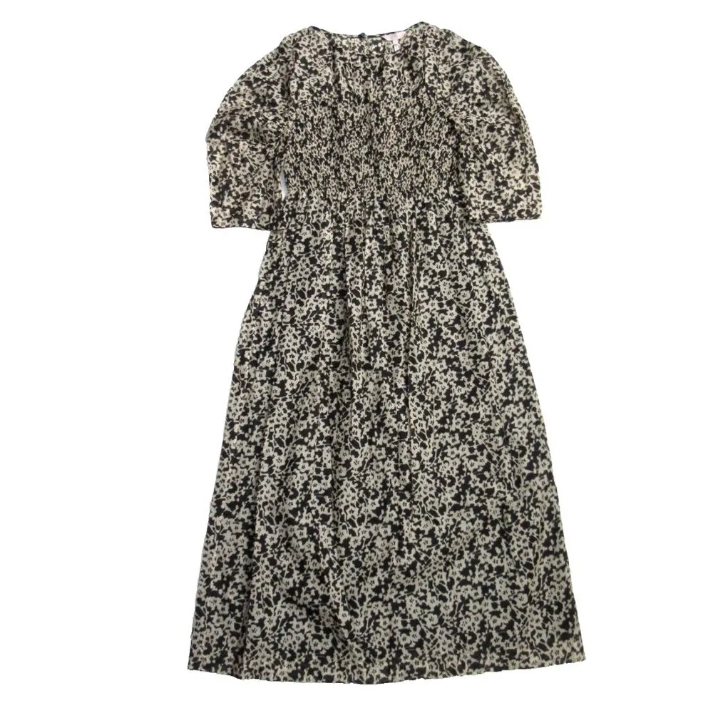 NWT Rebecca Taylor Osaka in Buttercream Smocked Cotton Silk Midi Dress S - Image 3