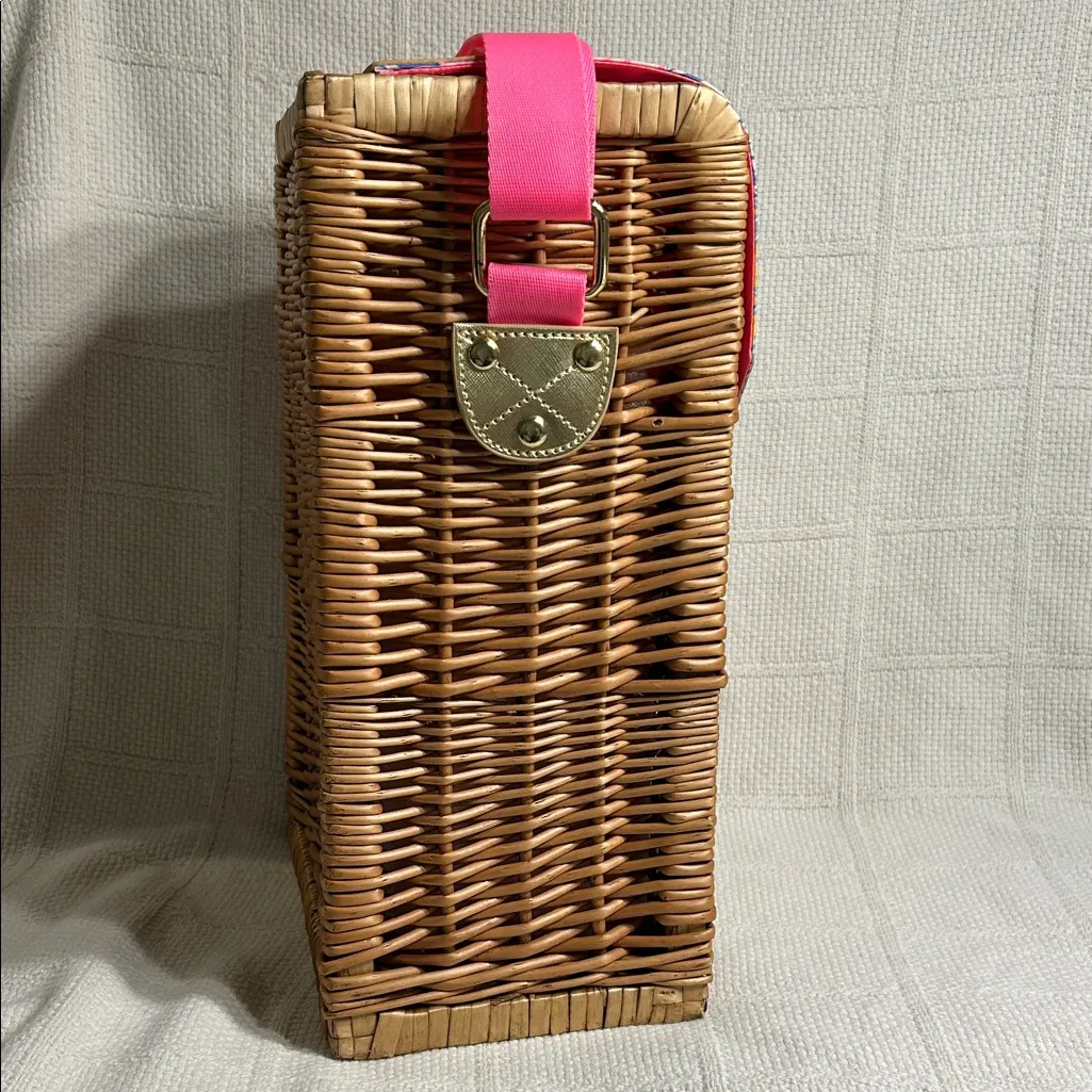 Lilly Pulitzer  Insulated Wicker Wine Basket With Strap - Image 3