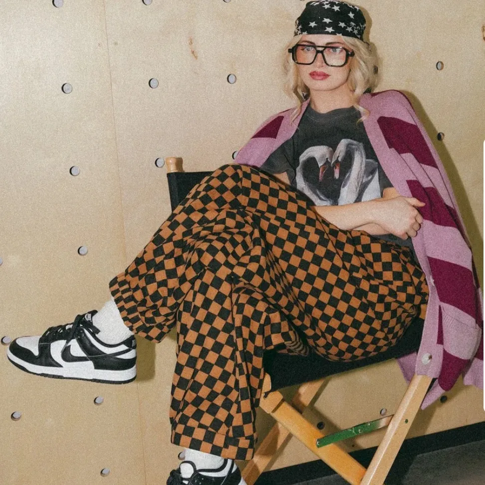 NWT Dressed in LALA Brown Checkered Track Pants - Image 7