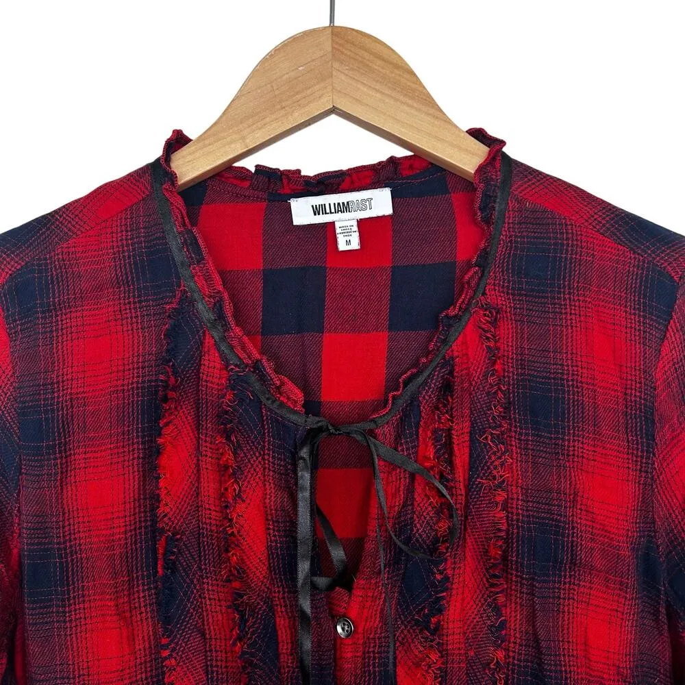 William Rast Red Plaid Popover Long Sleeve Dress Sz M - Image 2