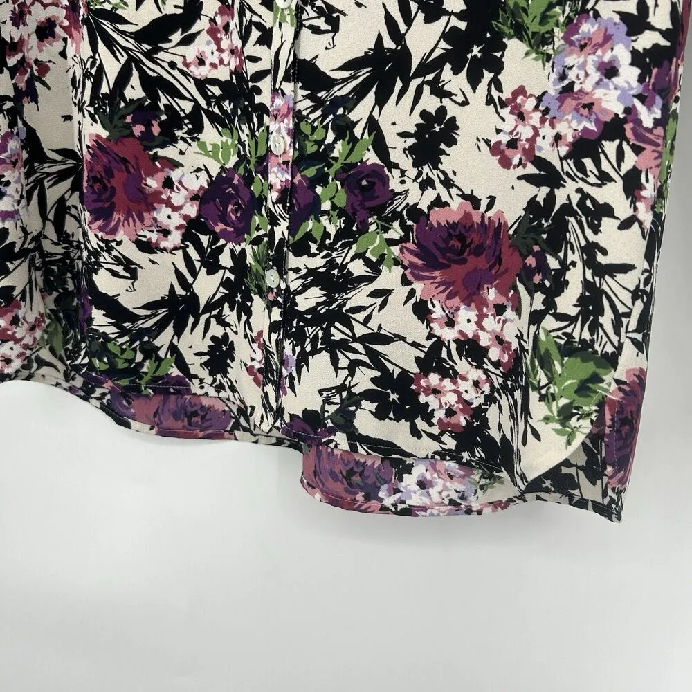 J Jill Floral Button Up Shirt Ivory Black Long Sleeve Office Career Size XS - Image 5