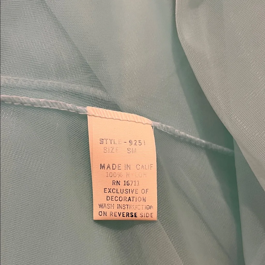 Vintage Elegant Sheer House Dress Robe Coat Dress with Flowing Sleeves Blue Size M - Image 6