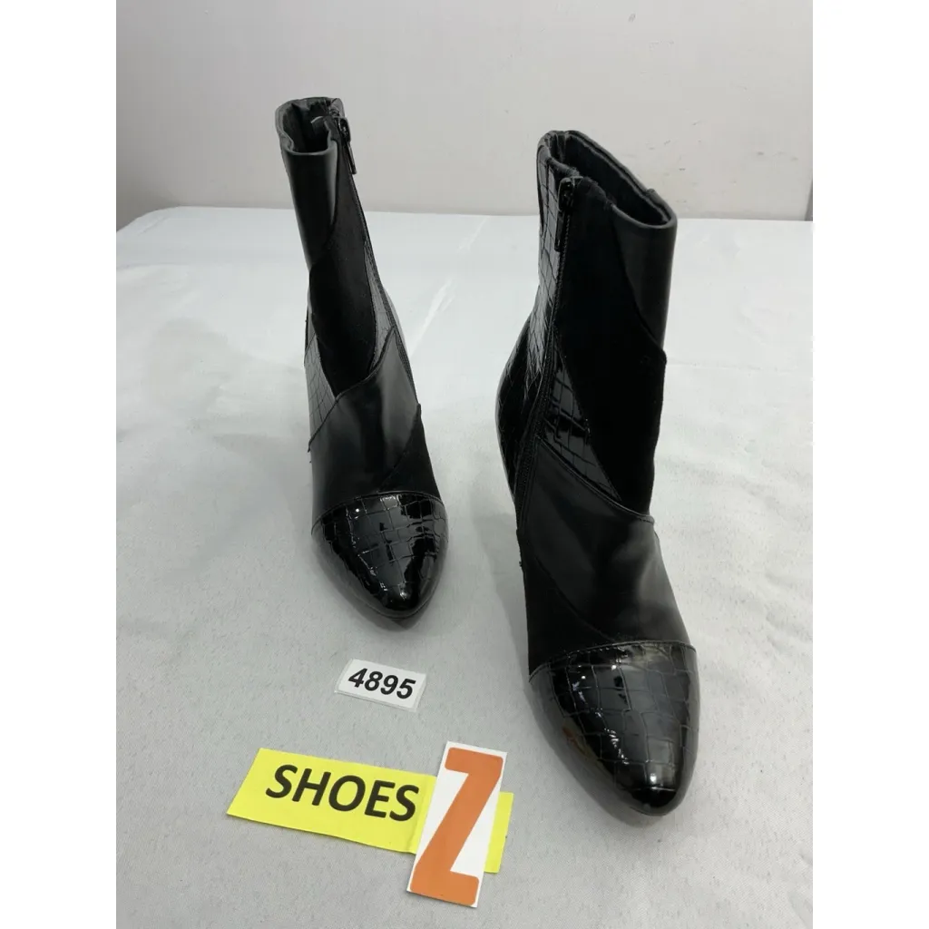 Womans Rialto Casilda Ankle Boots 6 M Black Side Zip Stiletto Croc Detail - Image 2