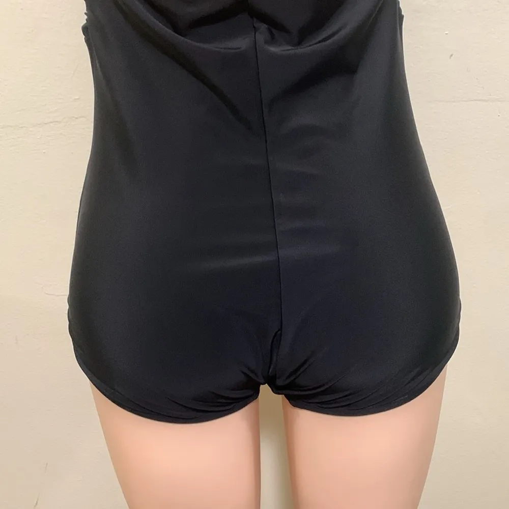 Speedo booty short like woman bathing suit halter tie around neck size XL black - Image 5