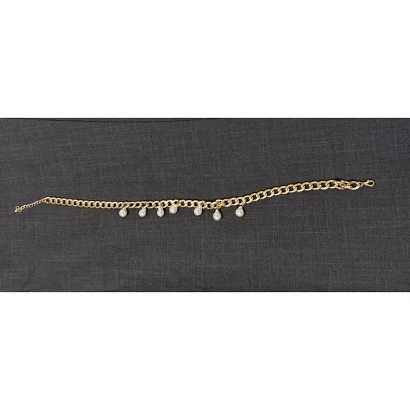 Fashion Jewerly Gold Tone Faux Pearl Choker Necklace 14.75 in + 2 in extender - Image 2