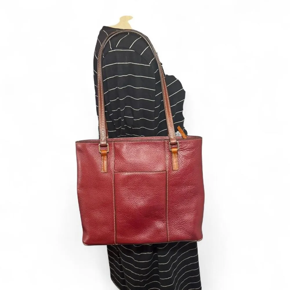 Dooney & Bourke Lexington Pebble grain Leather Maroon and brown Leather Zip Tote - Image 2