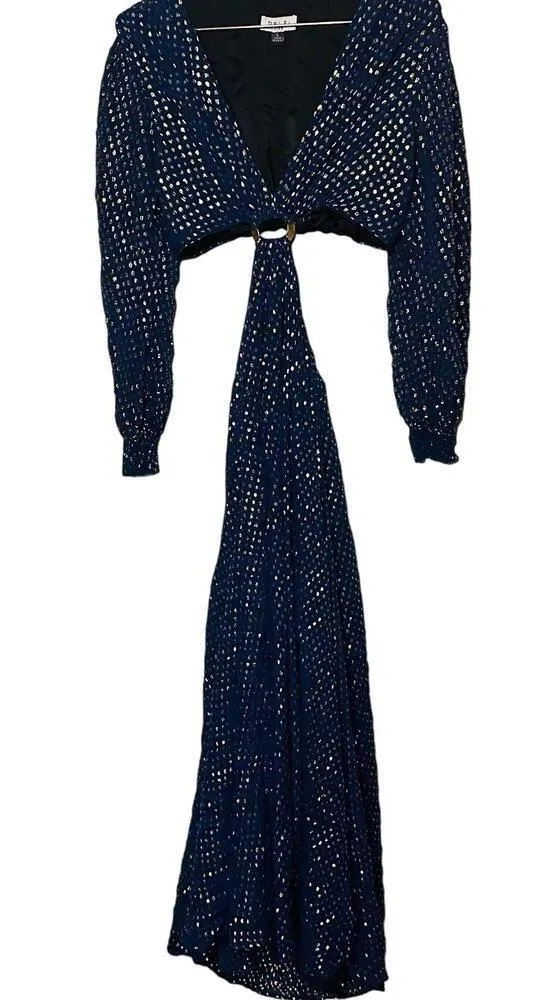 DELFI Collective Cerise Cutout Middle Blue Metallic Gold Dotted Gown Dress L Size L - Image 9