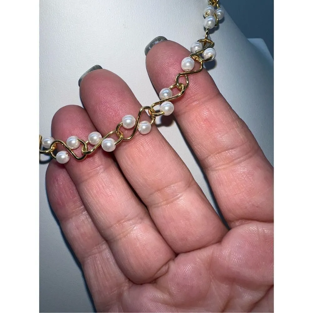 Vintage Faux Pearl and S Link Chain Necklace Gold - Image 5