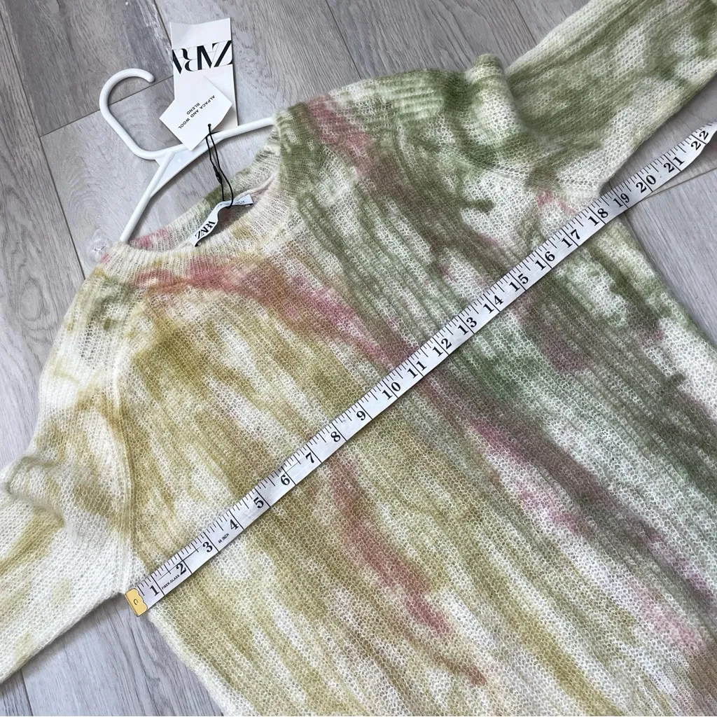 Zara Alpaca Sweater NWT wool abstract tie dye crewneck womens Green (medium) - Image 3