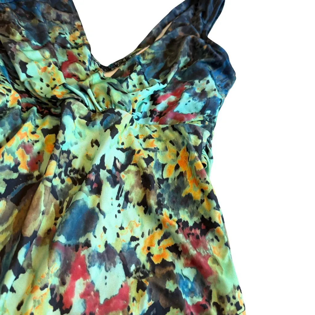 Badgley Mischka One Piece Colorful Swimsuit Wrap Style Ruched Swimwear Size 12 - Image 7