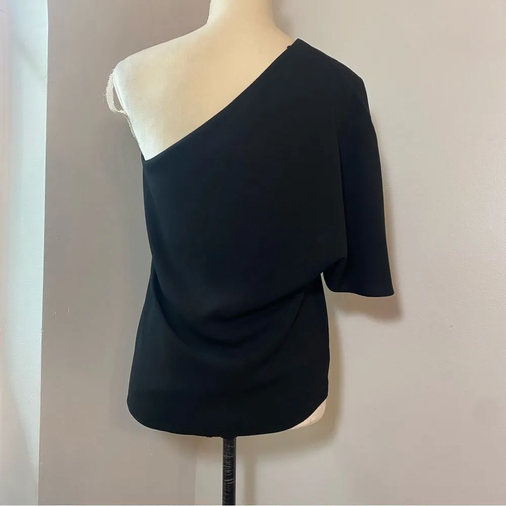 Tibi Black Kendra One Shoulder Oversized Top Blouse 0 NWT Chic Silk Lined - Image 3