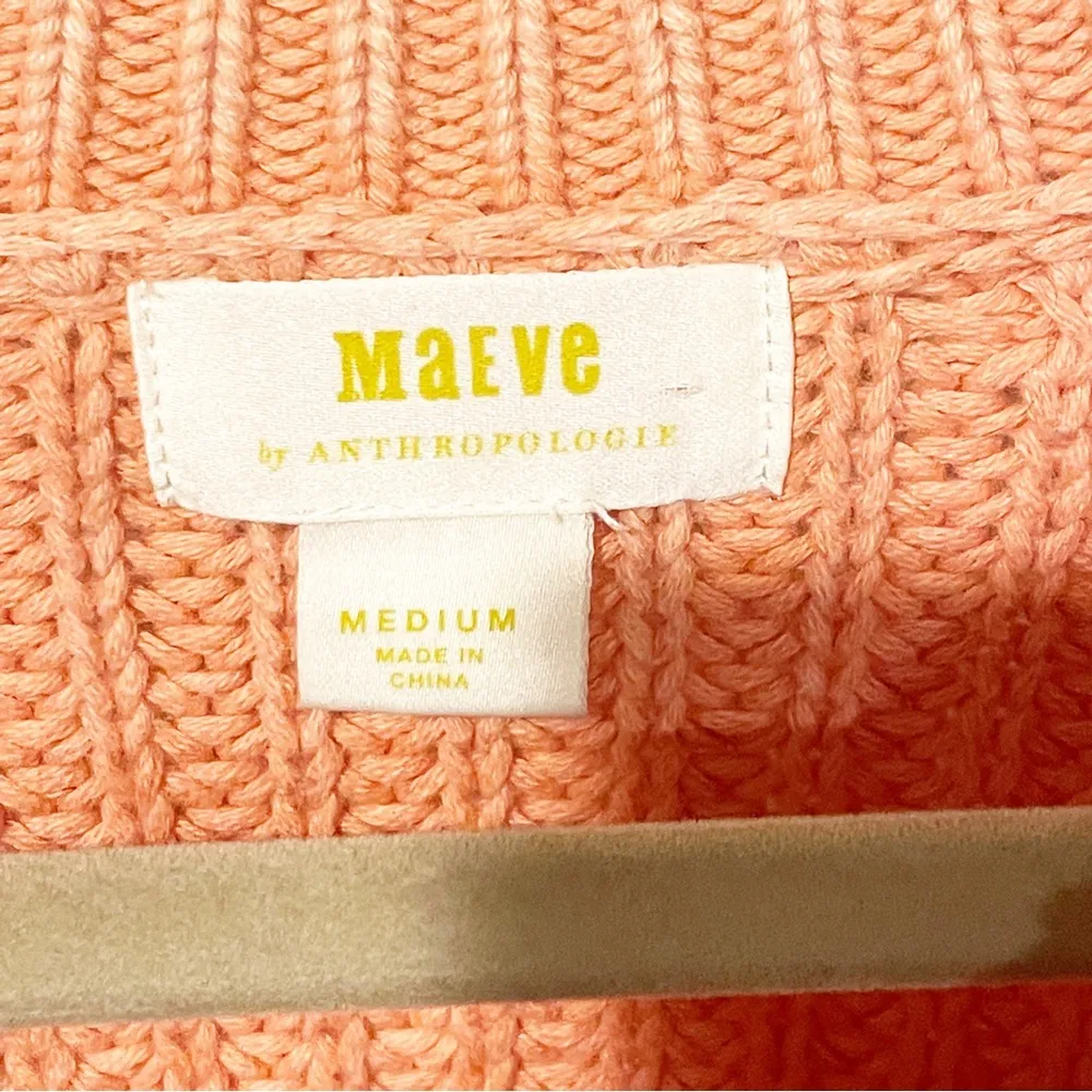 Anthropologie Maeve Medium Pink Chunky Knit Shaker Stitch Cotton Sweater - Image 4