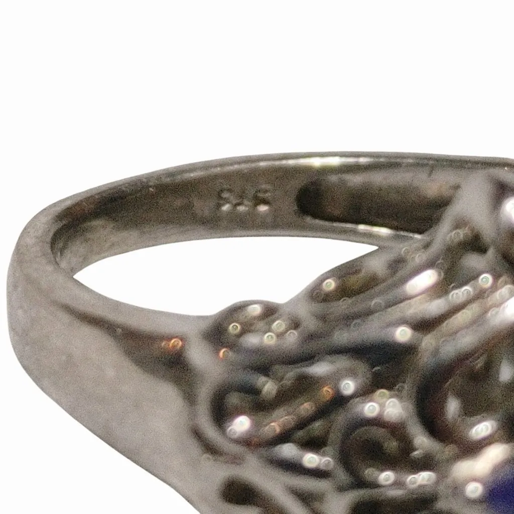 Oval Rainbow Moonstone Ring Size 7 Tanzanite Filigree Sterling Silver Stamp 925 - Image 11