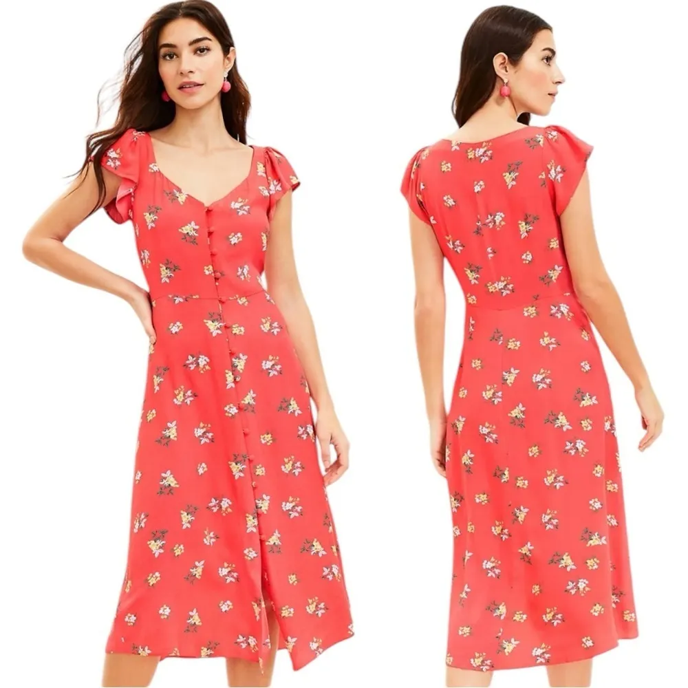 NEW LOFT Ann Taylor Floral Crop Ruffle Sleeve Midi Dress Summer Spring Size‎ 4P - Image 3