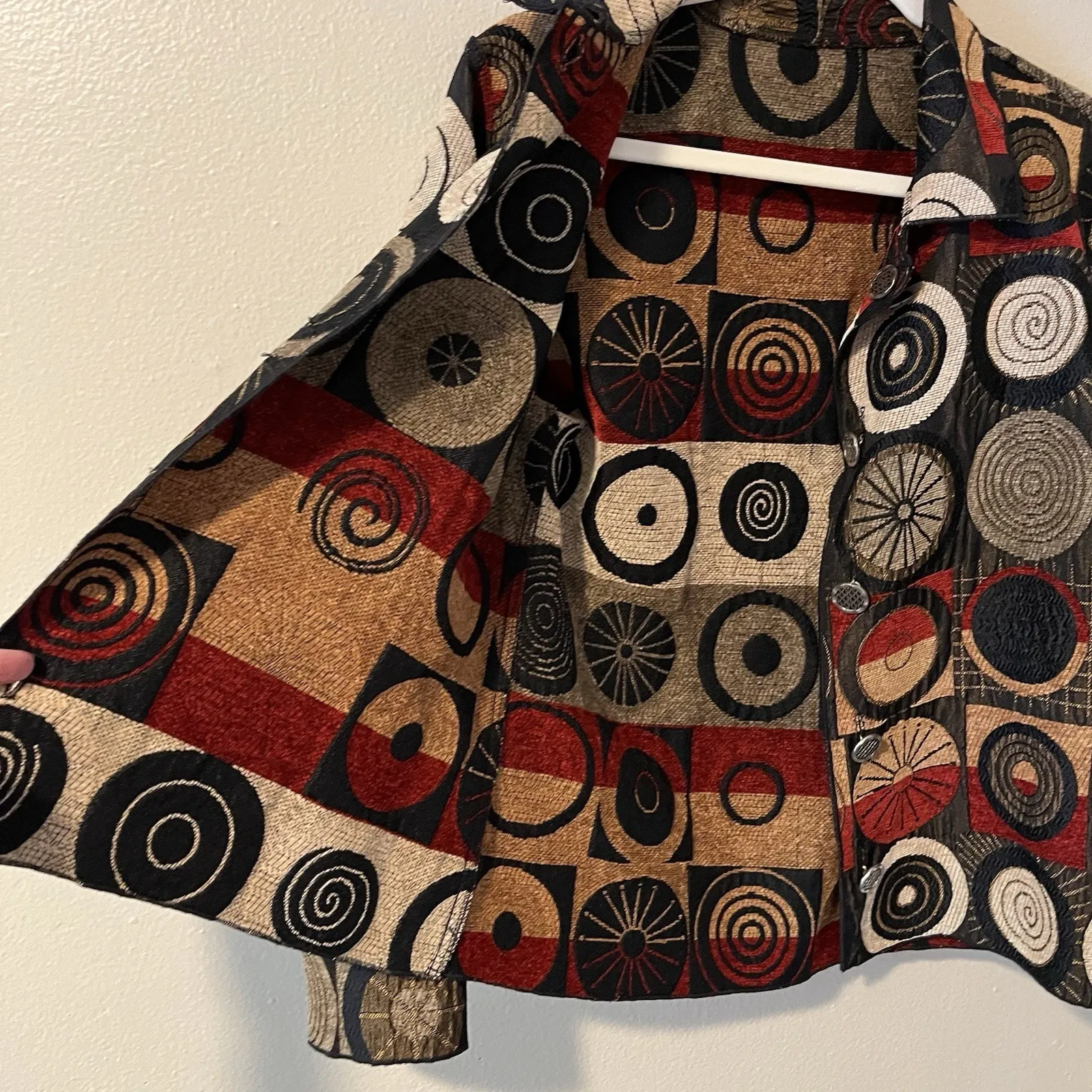 Vintage Jacket Womens S Reversible Wearable Art To Wear Button Abstract Jacquard Red - Image 12