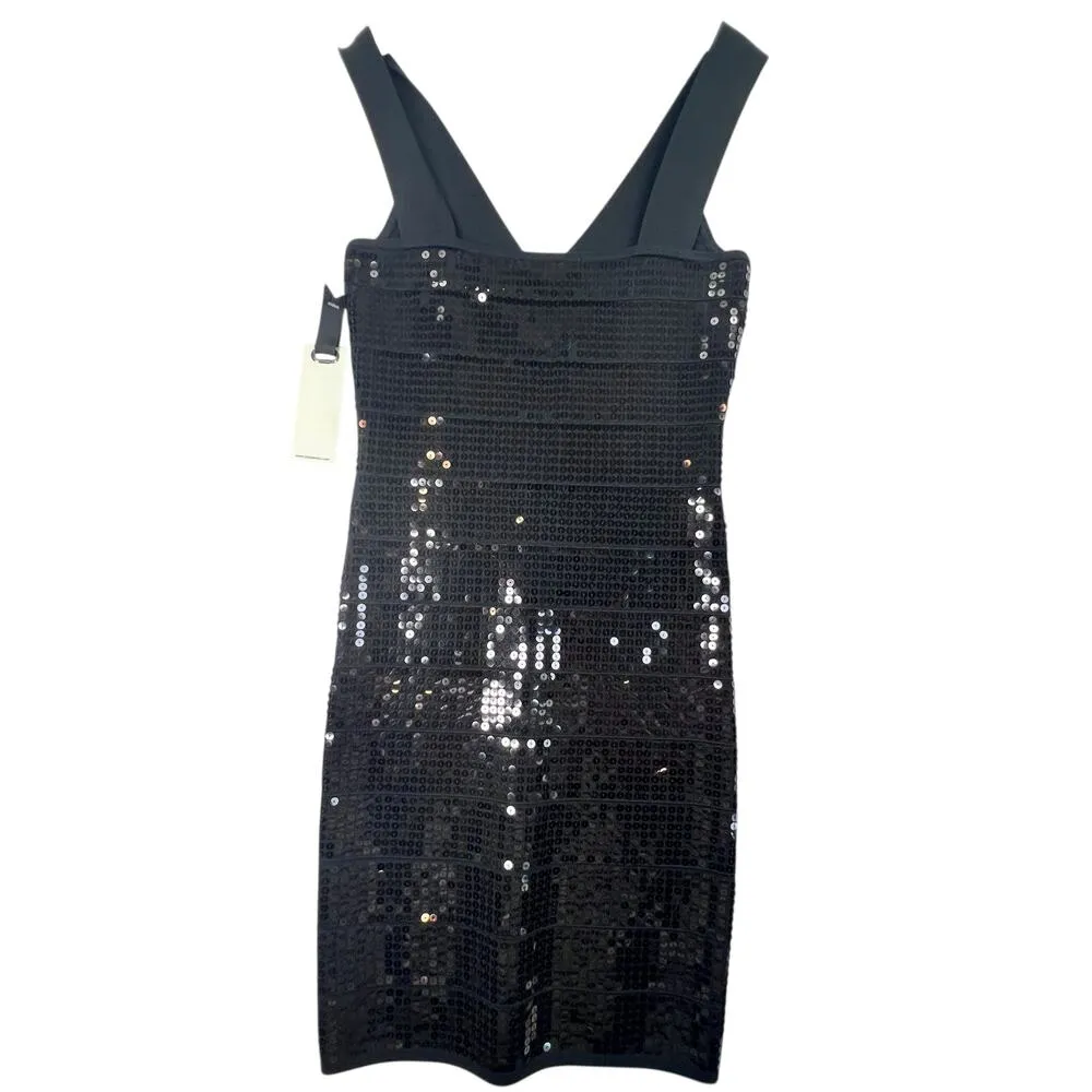 BB Dakota Sequin Bandage Mini Dress B Black M Sleeveless Bodycon Party Cocktail - Image 6