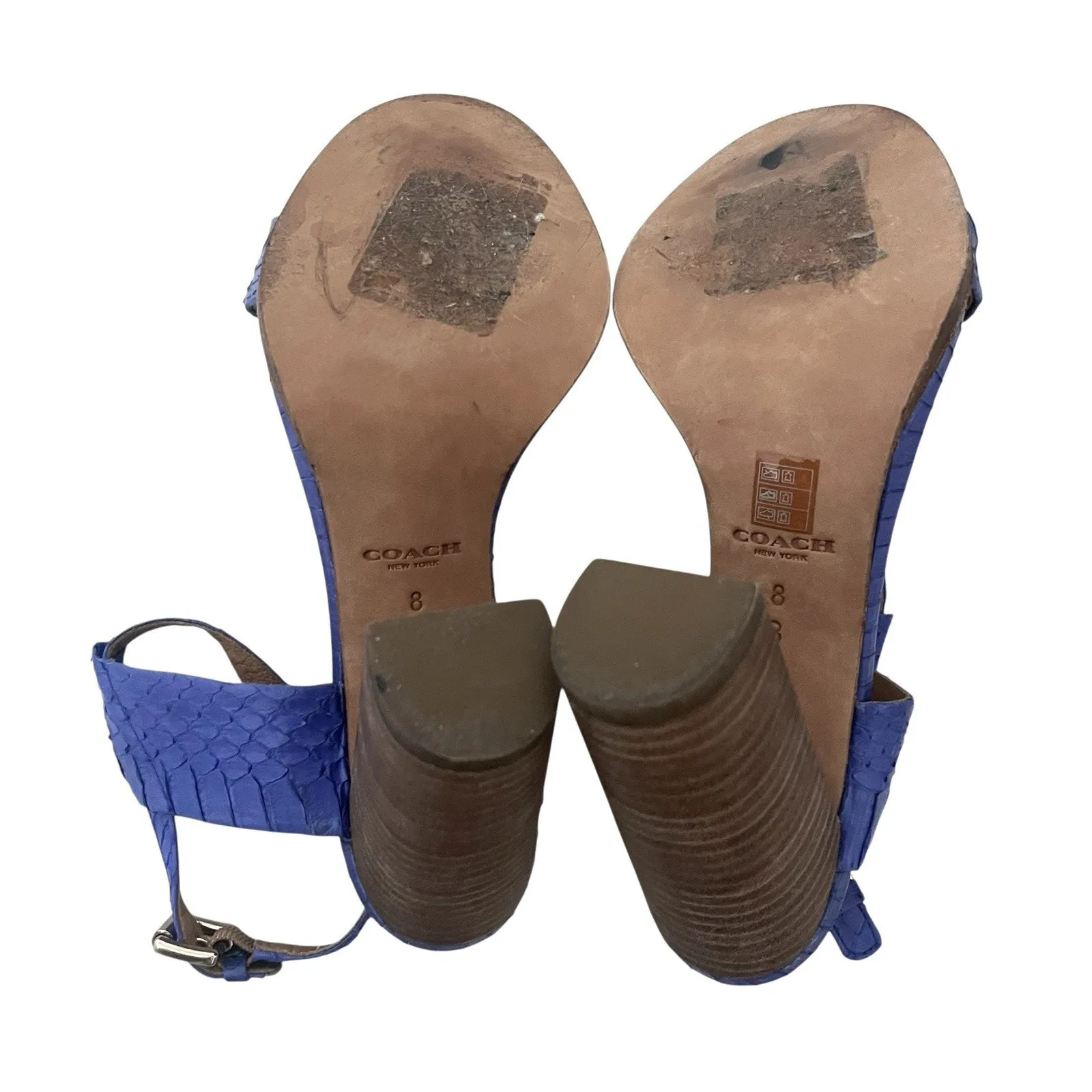 Coach Lexey Sandals Cobalt Blue Snake Embossed Leather Block Heel SZ 8 Chic - Image 9