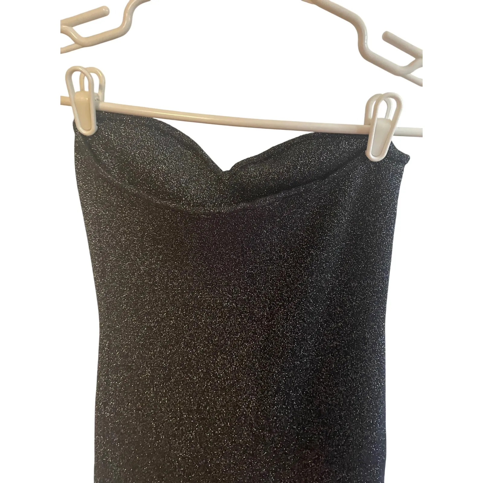 Sleeveless Black Glitter Strapless Midi Dress‎ Party Cocktail Evening - Image 7