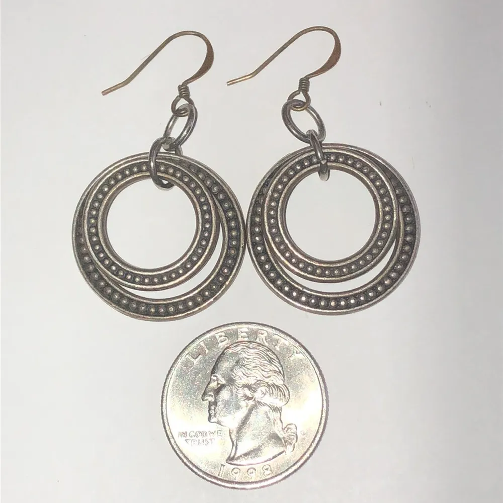 Aged Silver Tone Double Hoop Boho Earrings - Image 2