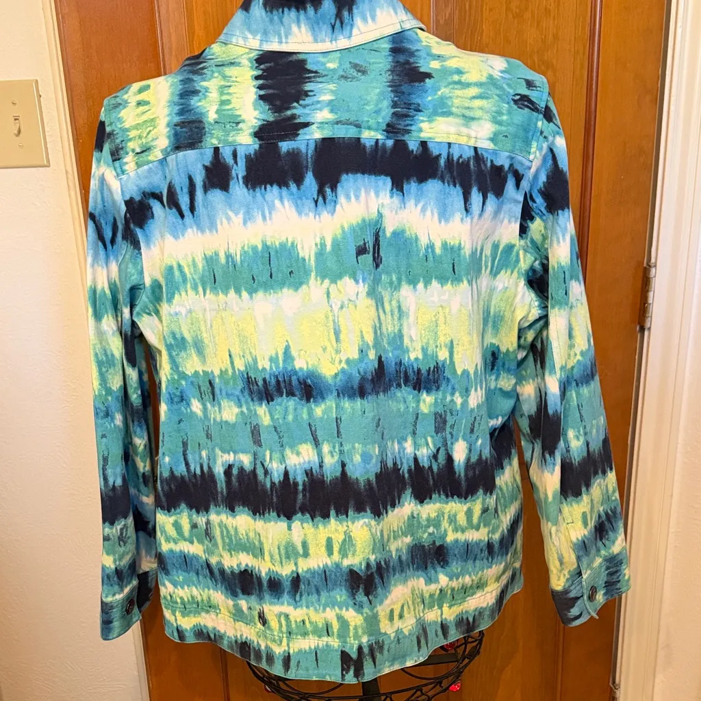 🍀🍀🍀BOGOHO 🍀🍀🍀Chico's Blue and Green Tie Dye Jacket-Size 3 - Image 9