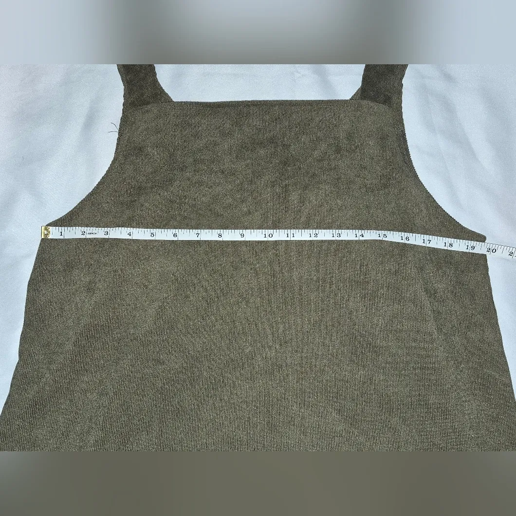 Olive Green Corduroy Pinafore Dress | Adjustable Straps | Small - Image 4
