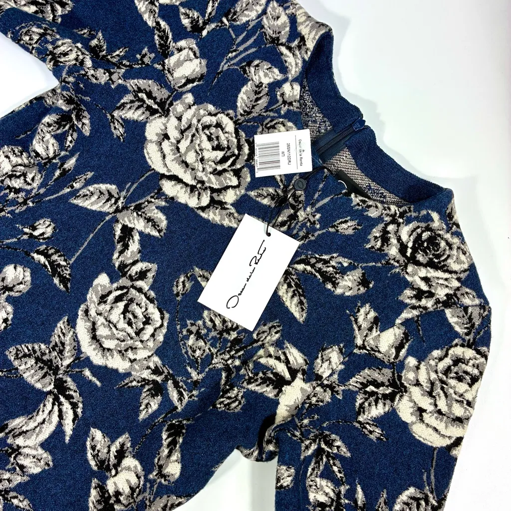 Oscar de la Renta Rose Printed Jacquard Dress Indigo White Medium NWT 25SN112DRJ - Image 7