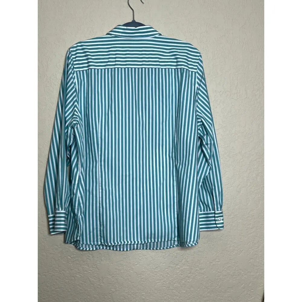 Foxcroft size XXL shirt button-up aqua/white stripe long sleeve wrinkle-free - Image 2