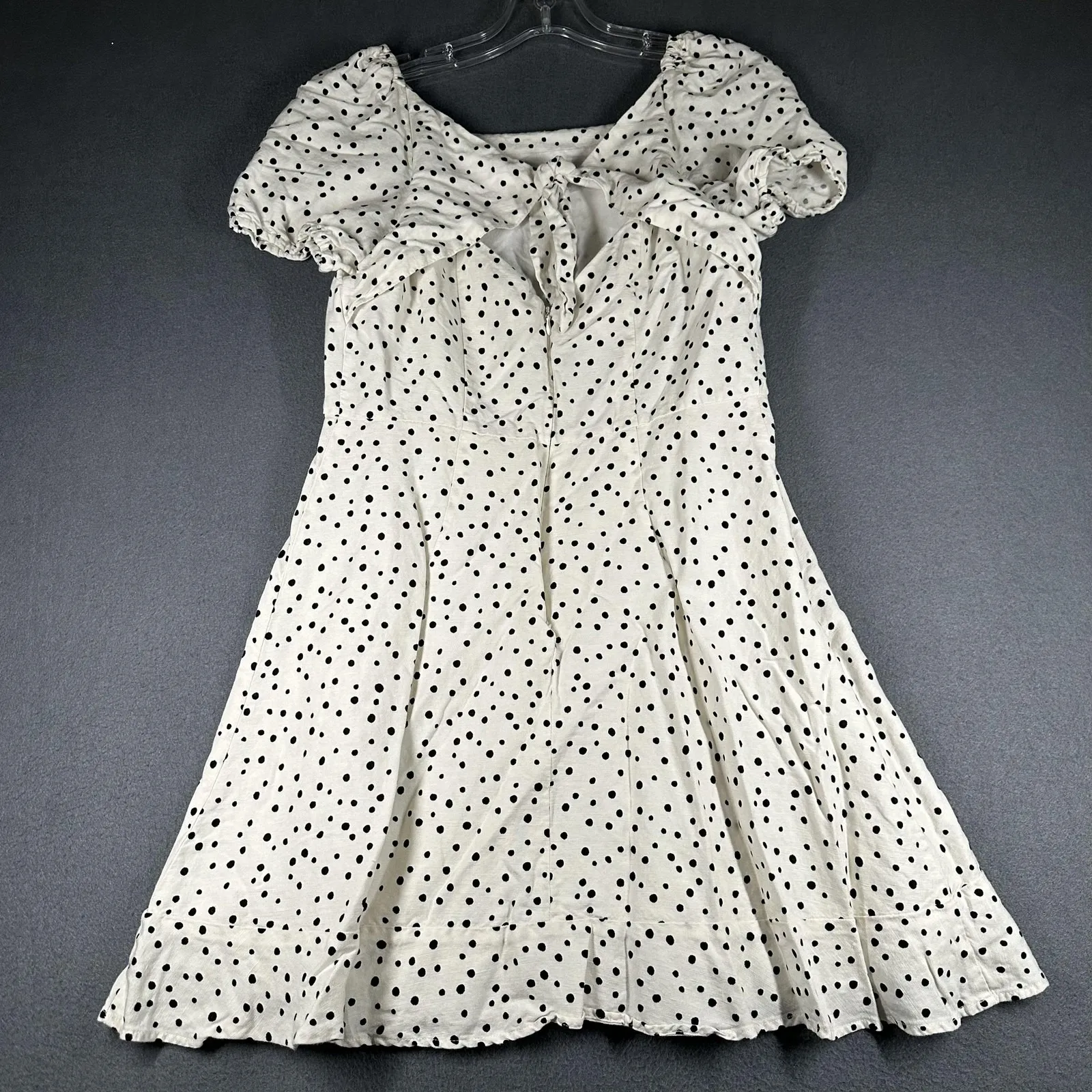 LOFT Dress Womens 6P Petite White Polka Dot Puff Sleeve Fit Flare Mini Lined - Image 12