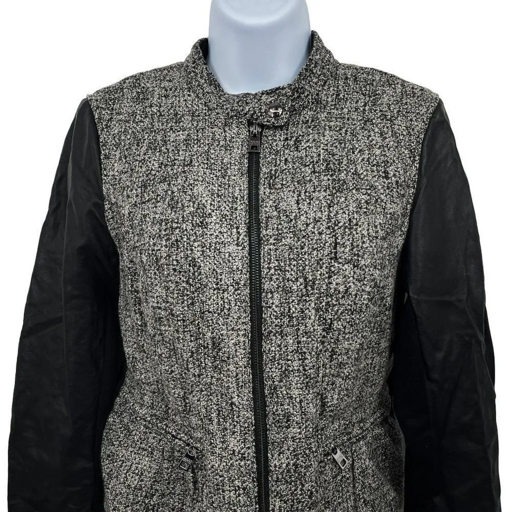 Marc New York Andrew Marc Wool Blend Tweed Vegan Leather Moto Jacket Coat - Image 3