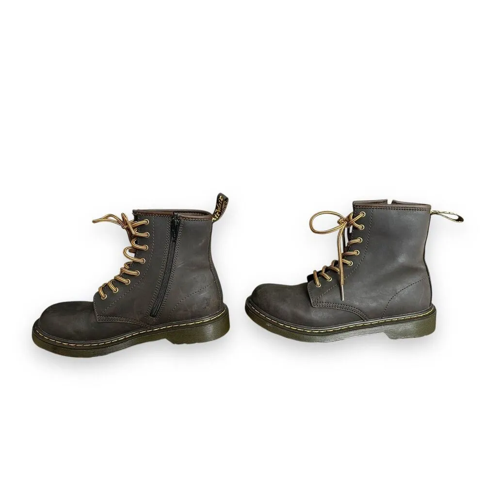 Dr. Martens Women's 1460Y US6 Brown Leather Side Zip Lace Up Combat Boots - Image 2