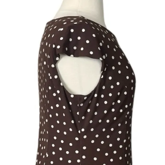 Jones Wear Dress A-line Midi Jersey Knit Brown White Polka Dot Women’s Size 16 - Image 7