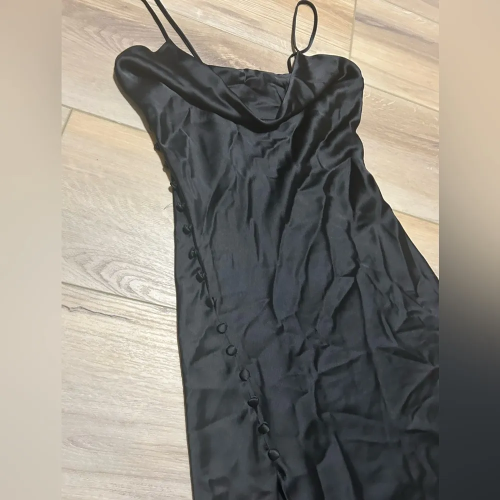 Zara Black Satin Camisole Draped Neck Button Detail Slip Midi Dress - Small - Image 6