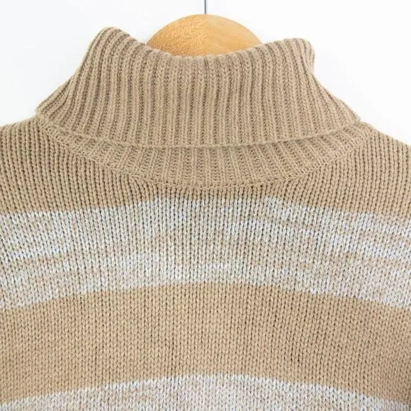NWOT Eddie Bauer Turtleneck Striped cotton blend Sweater,‎ Tan L - Image 4