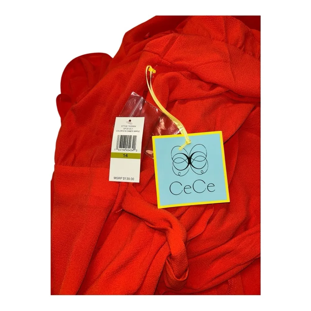 $139 CECE NEW Women’s Red Ruffled-Sleeve Cascading Belted Fit & Flare Dress 14 - Image 9