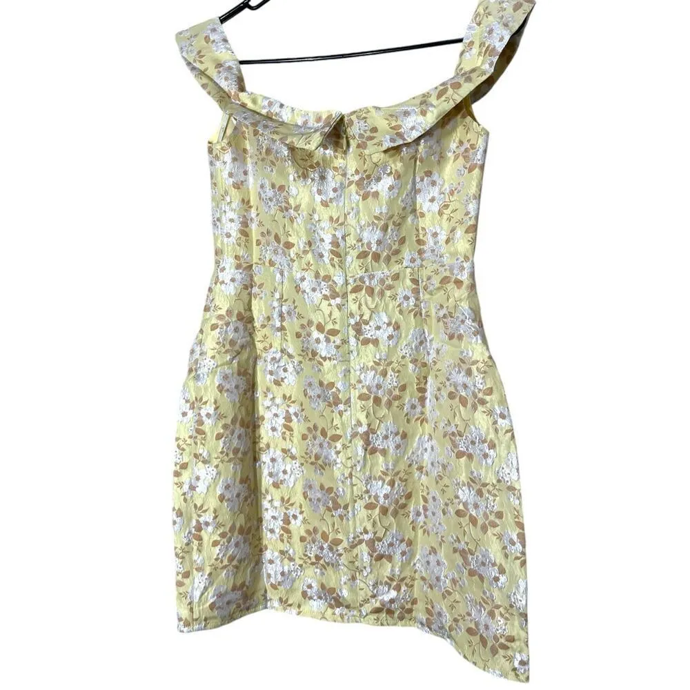 Lulus Favorite Song‎ Yellow Floral Jacquard Off-The Shoulder Mini Dress S NWT - Image 8