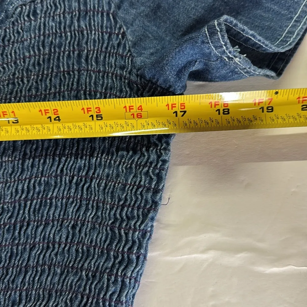 Dennis Goldsmith midi button front fit and flare denim ruched waist dress 4 Blue - Image 11