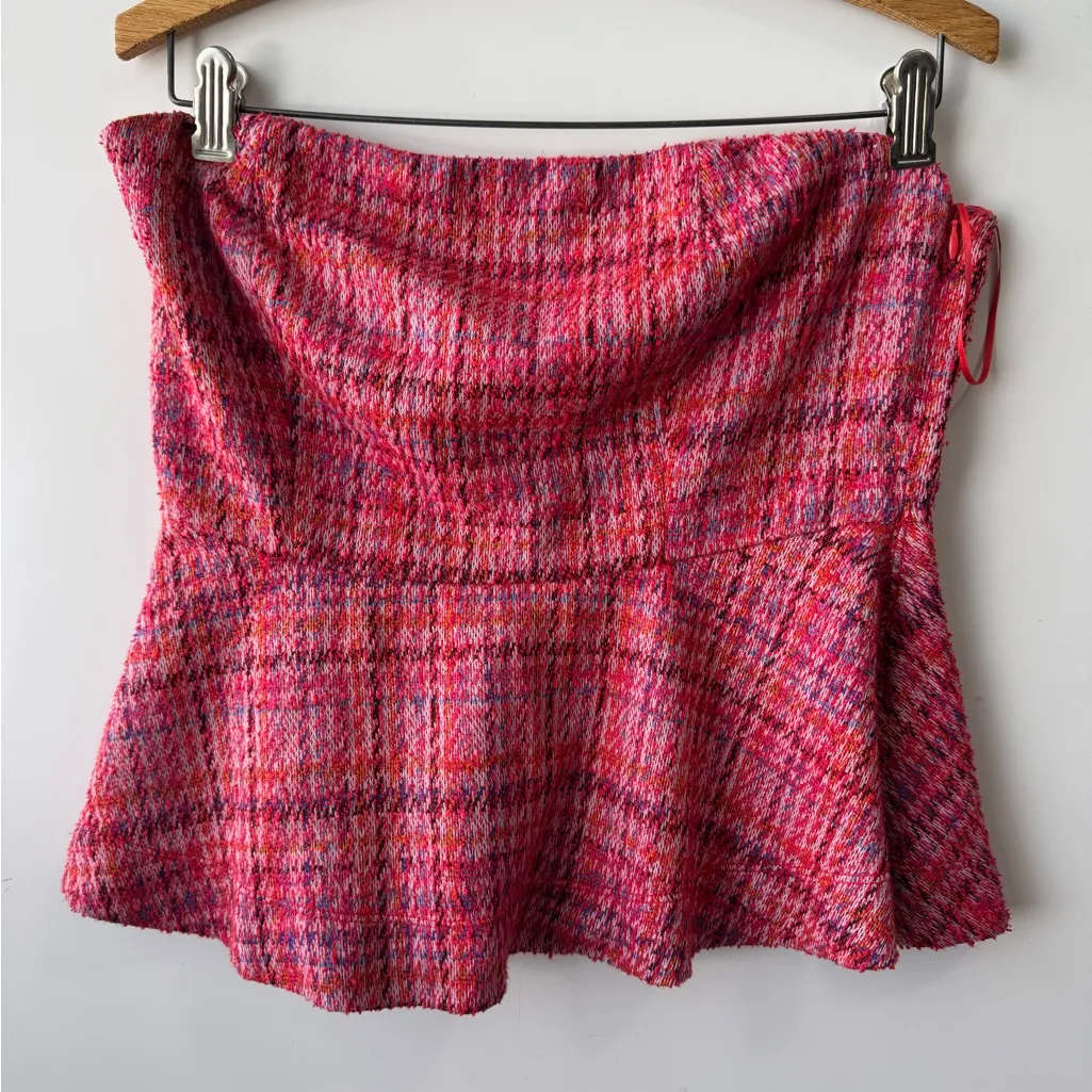Maeve‎ Anthropologie Womens Shannon Strapless Peplum Plaid Tweed Pink Top Sz M - Image 4