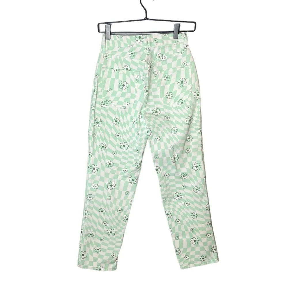Pacsun Women’s Eco Green Checkerboard Flower High Waisted Straight Leg Jeans 24 - Image 7