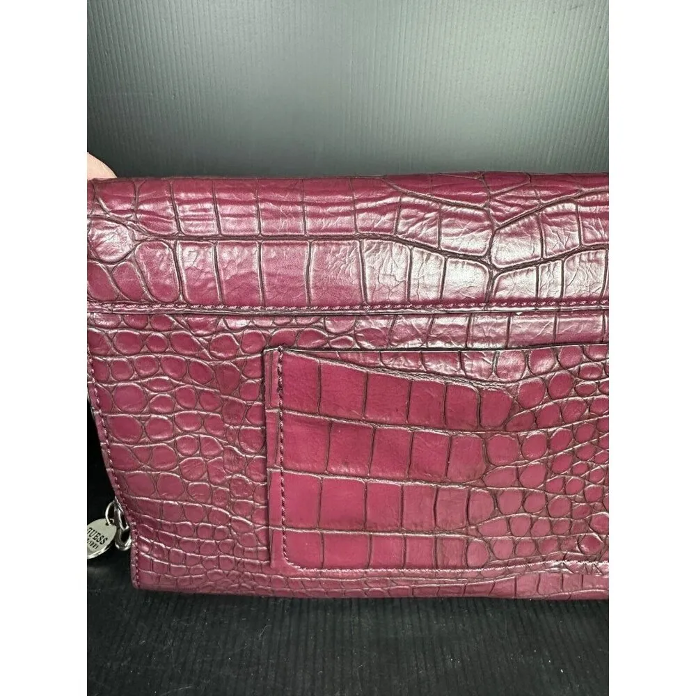 GUESS Handbag Shoulder Bag Y2K Purse Plum Alligator Skin Style Silver Chain - Image 8