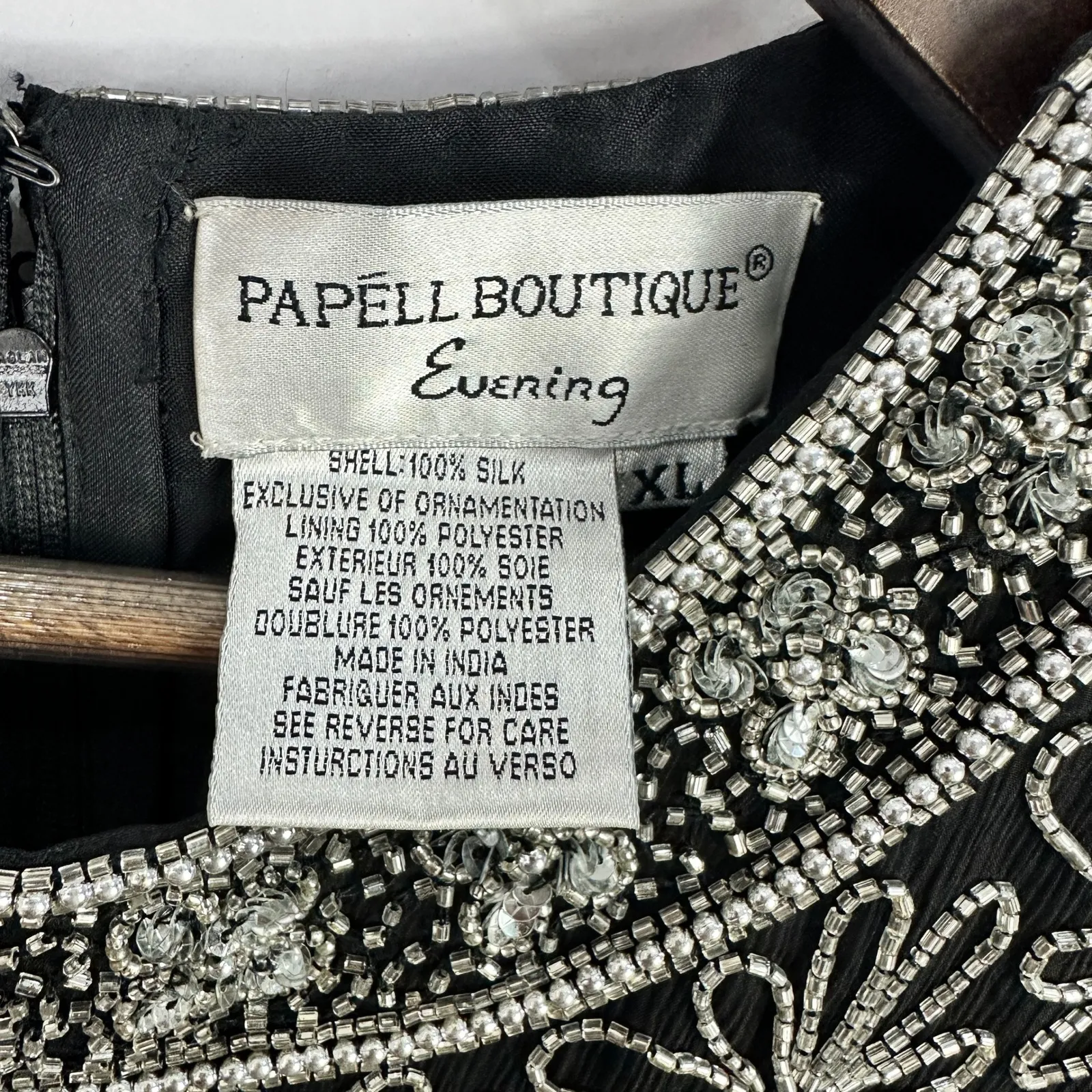 Papell Boutique Silk Beaded Top XL Black Silver 90s Evening Whimsigoth Event - Image 2