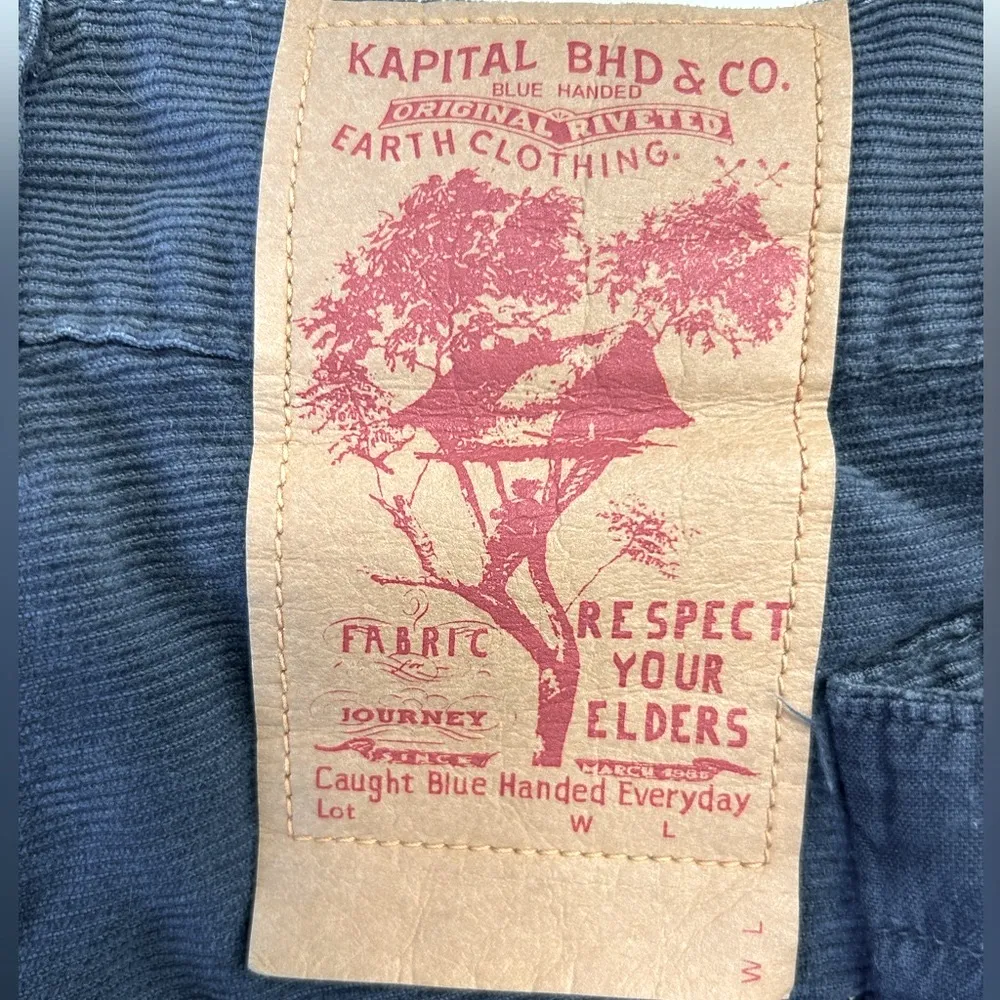Kapital Blue Handed Corduroy Bush Pant. The color is a dark blue - Image 3
