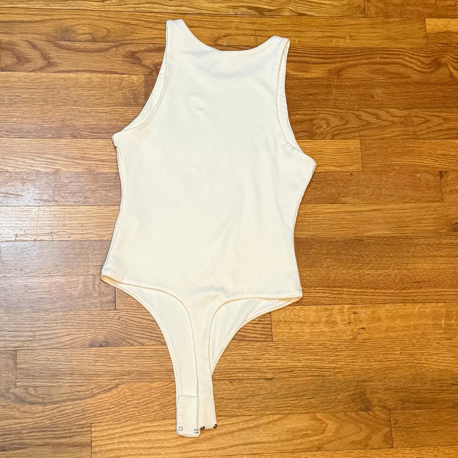 BP Women’s XS White Ivory Tofu Ribbed Nylon Sleeveless Bodysuit Tank Stretch New - Image 5