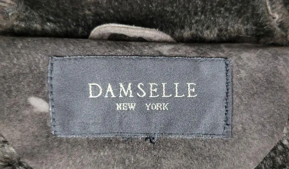Damselle New York Womens Jacket XL Brown Leather Genuine Fur Trim Hooded - Image 3