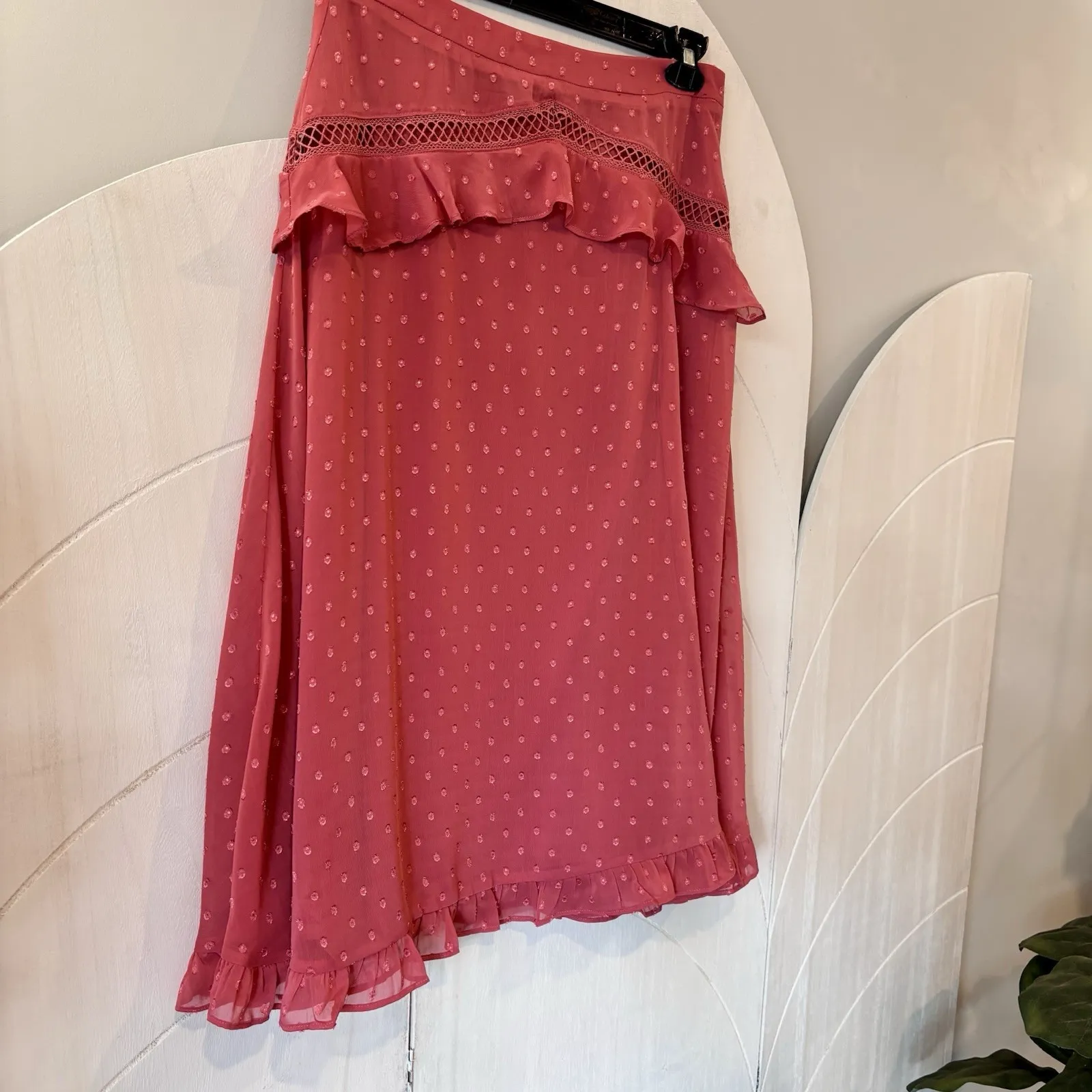 Lulu's Dusty Rose Midi Skirt Ruffle Lace Trim Swiss Dot Overlay Size Medium NWT - Image 6