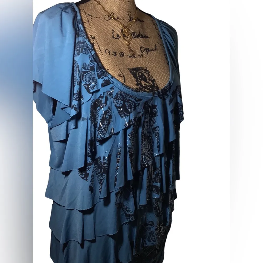 AB Studio NWT Blue/Teal Art Top - Image 3